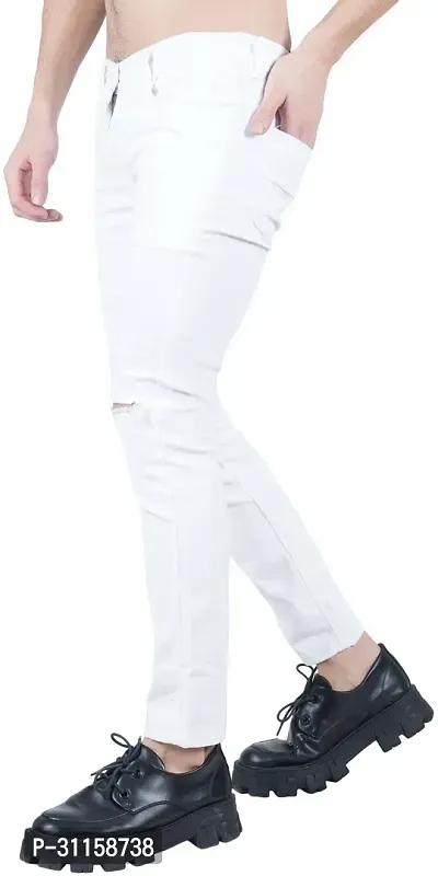 Stylish White Cotton Blend Mid-Rise Jeans For Men-thumb0