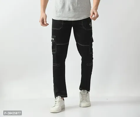 Stylish Black Polyester Spandex Solid Track Pant For Men-thumb0