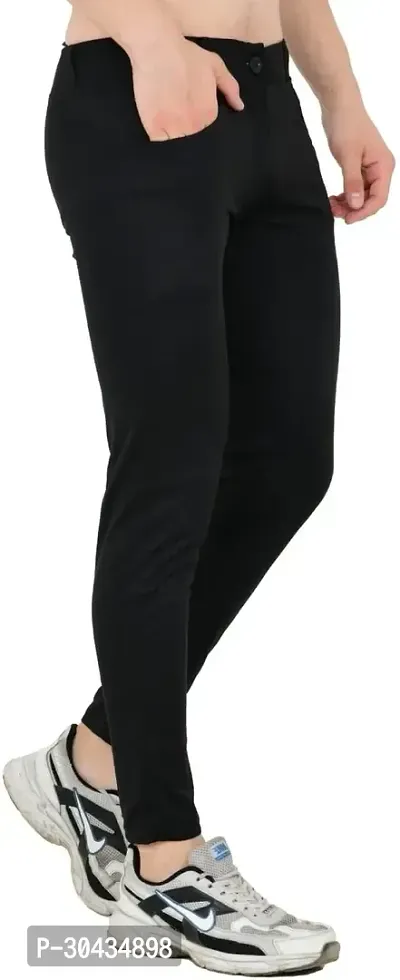 Stylish Black Polyester Spandex Solid Track Pant For Men-thumb0