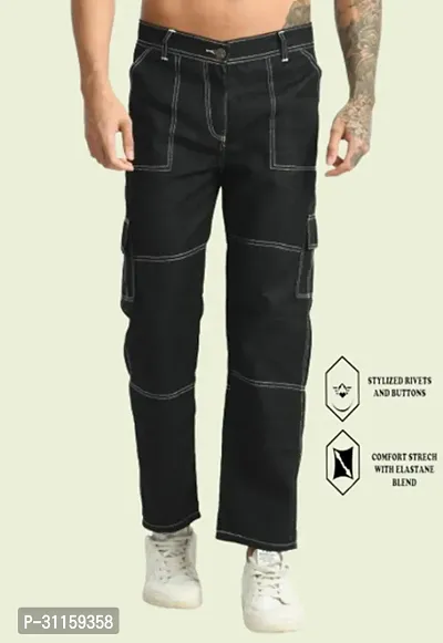 Stylish Black Cotton Blend Mid-Rise Jeans For Men-thumb0