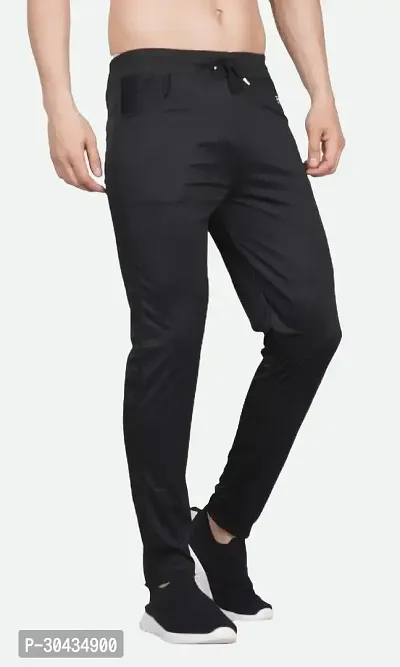 Stylish Black Polyester Spandex Solid Track Pant For Men-thumb0