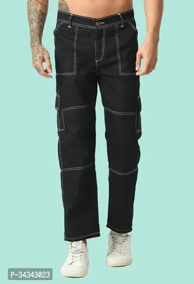 Elegant Black Denim Solid Jeans For Men And Boys-thumb0