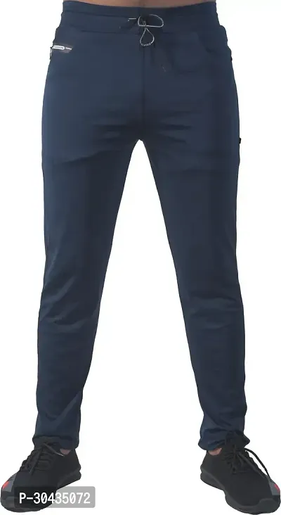 Stylish Blue Polyester Spandex Solid Track Pant For Men-thumb2