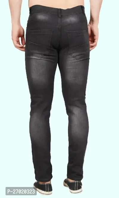 Classic Dark Grey Cotton Blend Solid Jeans For Men-thumb2