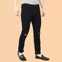 Stylish Black Denim Distress Mid-Rise Jeans For Men-thumb2