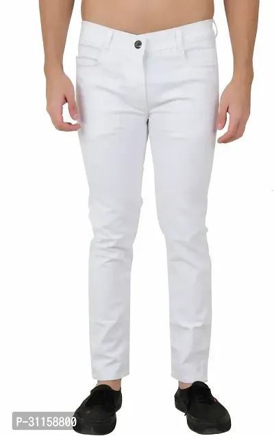 Stylish White Cotton Blend Mid-Rise Jeans For Men-thumb0