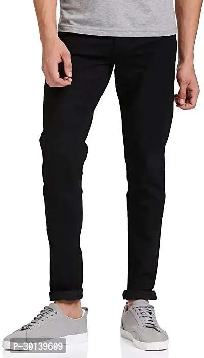 Stylish Black Denim Solid Mid-Rise Jeans For Men-thumb0