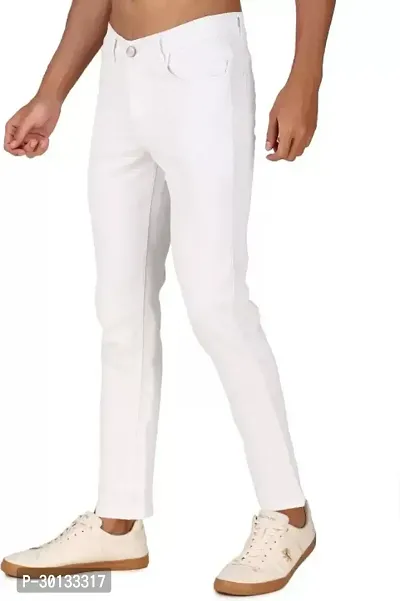 Stylish White Denim Solid Mid-Rise Jeans For Men-thumb0