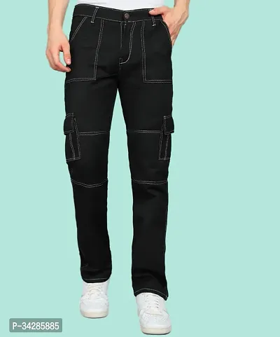 Stylish Black Denim Solid Mid-Rise Jeans For Men-thumb0