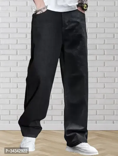 Elegant Black Denim Solid Jeans For Men And Boys-thumb0