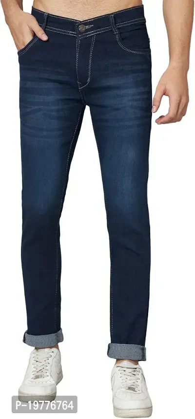 Reliable Blue Cotton Blend Mid-Rise Jeans For Men