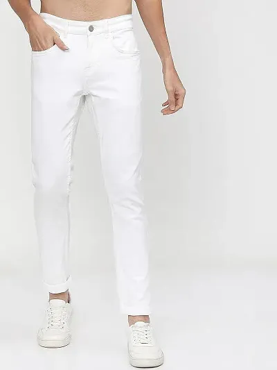 MEN KNEE SLIT WHITE JEANS