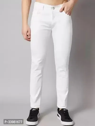 Comfortable White Denim Mid-Rise Jeans For Men-thumb0