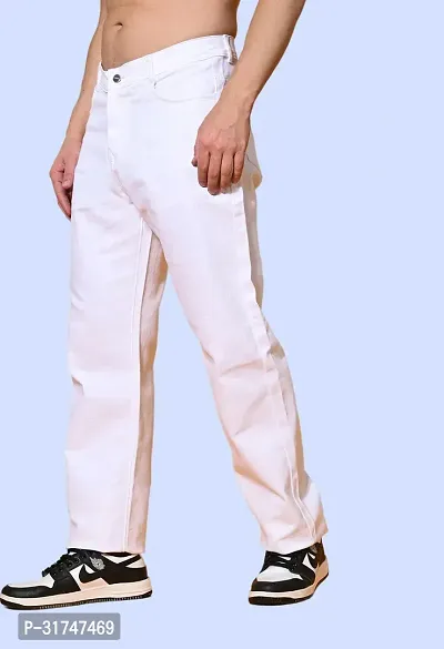 Elegant White Denim Solid Jeans For Men-thumb0