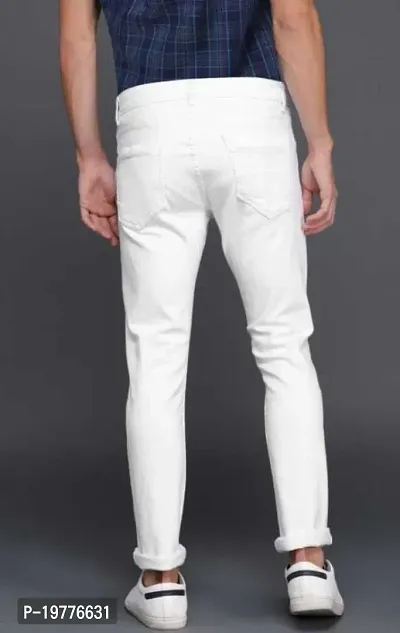 White Cotton Blend Low Rise Jeans For Men-thumb2