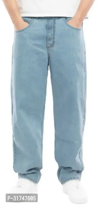 Elegant Light Blue Denim Solid Jeans For Men-thumb0