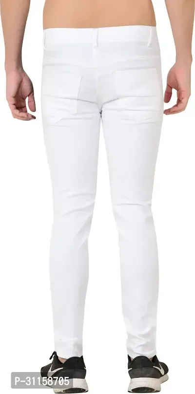 Stylish White Cotton Blend Mid-Rise Jeans For Men-thumb2