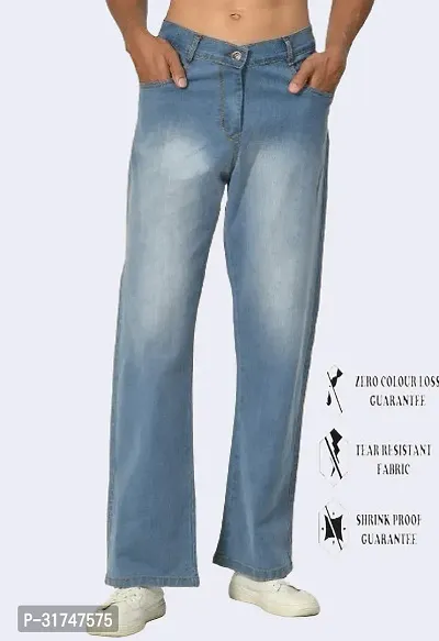 Elegant Light Blue Cotton Blend Solid Jeans For Men-thumb0