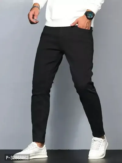 Stylish Denim Black Solid Mid-Rise Jeans For Men-thumb0