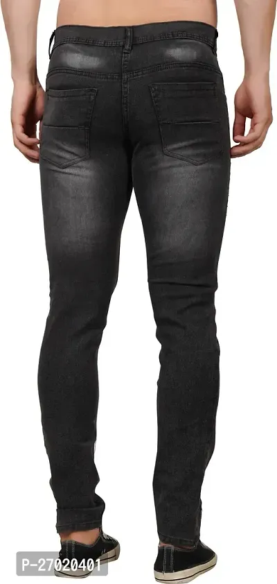 Classic Grey Cotton Blend Solid Jeans For Men-thumb2