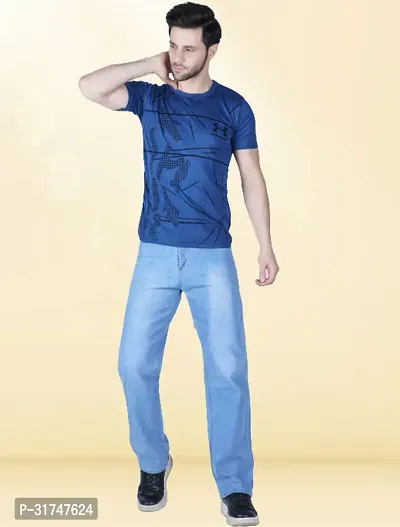 Elegant Light Blue Denim Solid Jeans For Men-thumb3