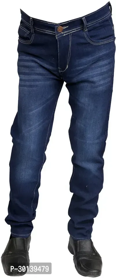 Stylish Blue Denim Faded Mid-Rise Jeans For Men-thumb0