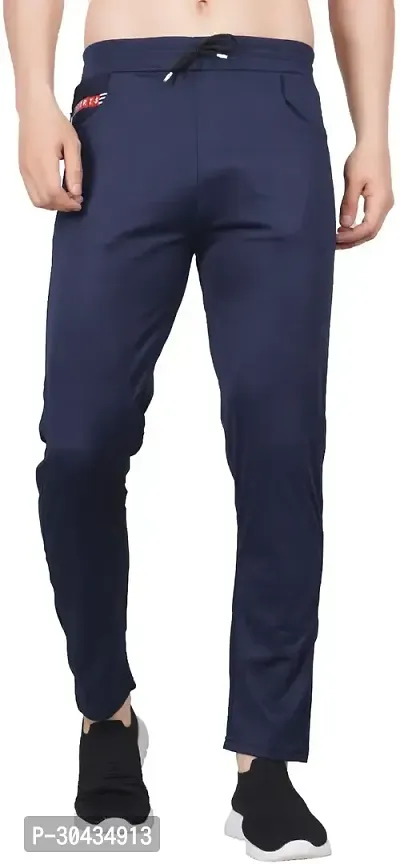 Stylish Blue Polyester Spandex Solid Track Pant For Men-thumb0