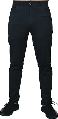 Linaria Stylish Black Lycra Blend Solid Regular Fit Trouser For Men-thumb4