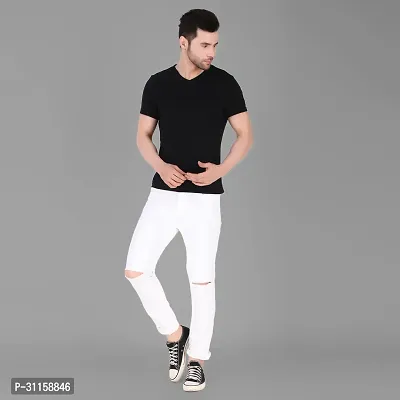 Stylish White Denim Lycra Blend Mid-Rise Jeans For Men-thumb4