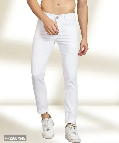 Stylish Denim White Solid Mid-Rise Jeans For Men-thumb0