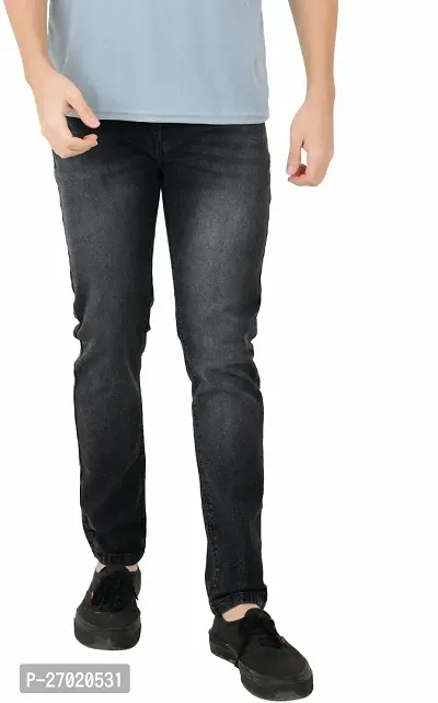 Classic Grey Cotton Blend Solid Jeans For Men