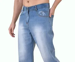 Elegant Light Blue Cotton Blend Solid Jeans For Men-thumb2