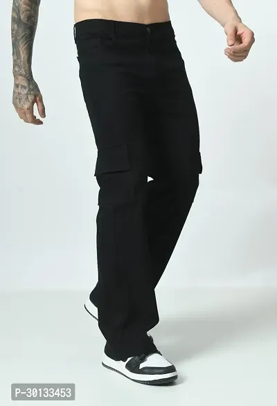 Stylish Black Denim Solid Mid-Rise Jeans For Men