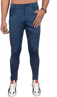 Stylish Blue Polyester Spandex Solid Track Pant For Men-thumb2