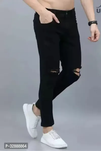 Stylish Black Denim Mid-Rise Jeans For Men-thumb0