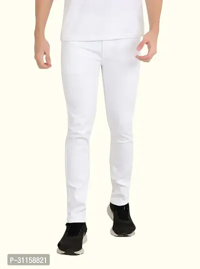 Stylish White Cotton Blend Mid-Rise Jeans For Men-thumb0