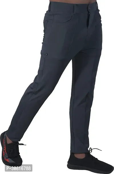 Linaria Stylish Grey Lycra Blend Solid Regular Fit Trouser For Men