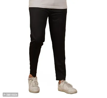 Linaria Stylish Black Lycra Blend Solid Regular Fit Trouser For Men