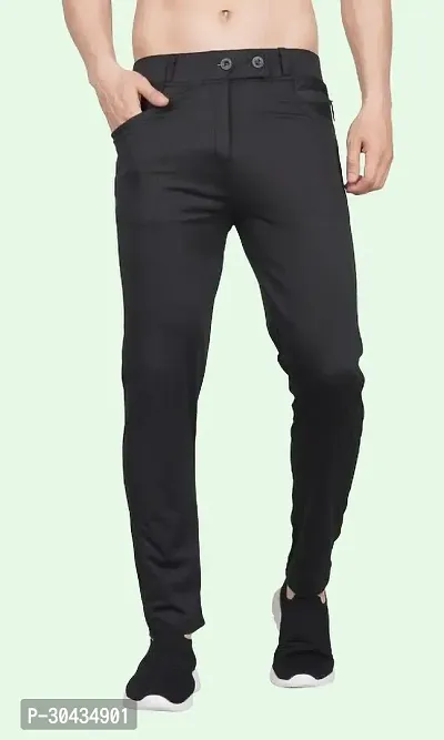 Stylish Black Polyester Spandex Solid Track Pant For Men-thumb0