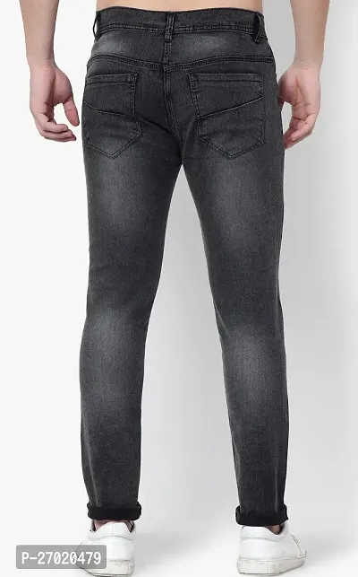 Classic Grey Cotton Blend Solid Jeans For Men-thumb2