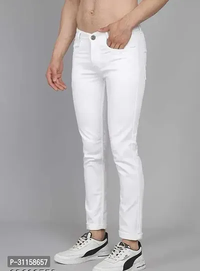 Stylish White Denim Mid-Rise Jeans For Men-thumb0