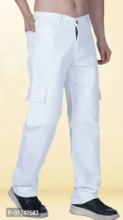 Elegant White Denim Solid Jeans For Men-thumb0