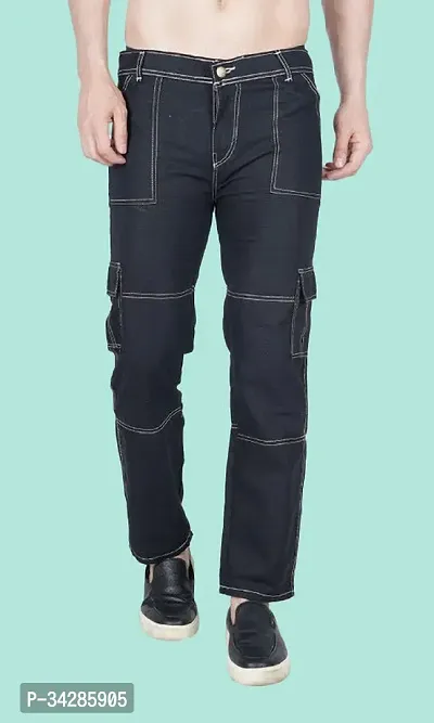 Stylish Black Denim Solid Mid-Rise Jeans For Men-thumb0