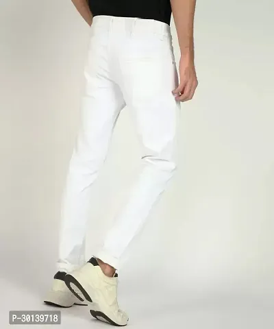 Stylish White Denim Solid Mid-Rise Jeans For Men-thumb2