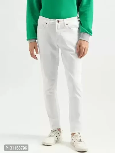 Stylish White Denim Mid-Rise Jeans For Men-thumb0