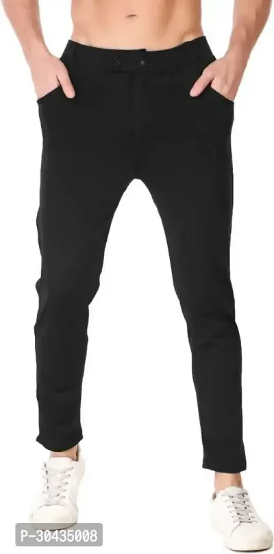 Stylish Black Polyester Spandex Solid Track Pant For Men-thumb0