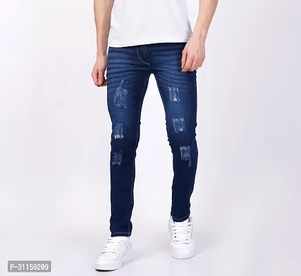 Stylish Light Blue Cotton Blend Mid-Rise Jeans For Men