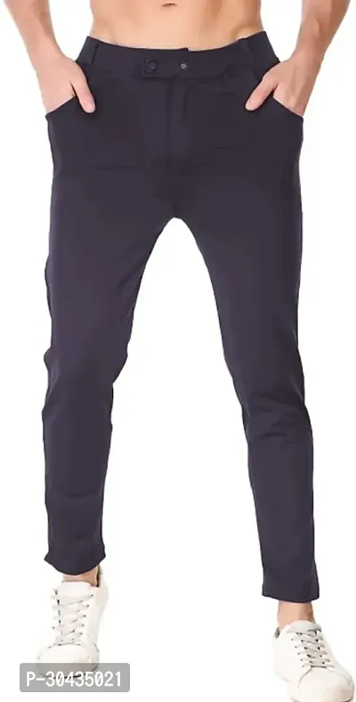 Stylish Blue Polyester Spandex Solid Track Pant For Men-thumb0