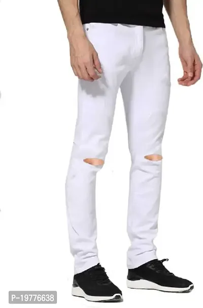 Reliable White Cotton Blend Mid-Rise Jeans For Men