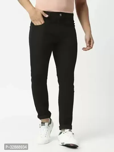 Stylish Black Denim Mid-Rise Jeans For Men-thumb0